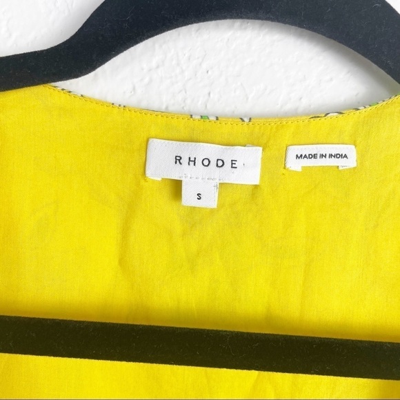 Rhode Ava Floral V Neck Short Sleeve Wrap Top Yellow Cotton Printed Casual - Picture 5 of 8